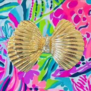 Lilly Pulitzer Gold Bow Cocktail Statement Ring Stretch Band One Size Rhinestone